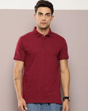 men ribbed regular fit polo t-shirt