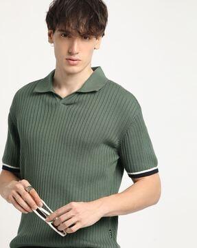 men ribbed regular fit polo t-shirt