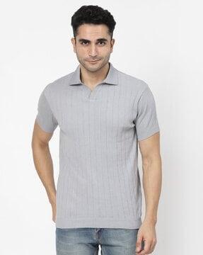 men ribbed regular fit polo t-shirt