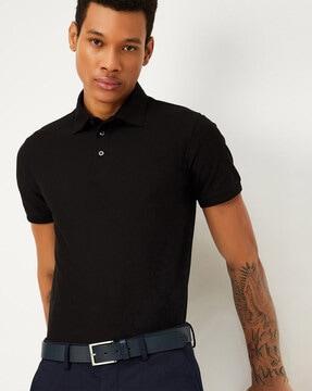 men ribbed regular fit polo t-shirt