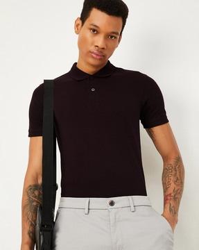 men ribbed regular fit polo t-shirt