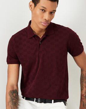 men ribbed regular fit polo t-shirt