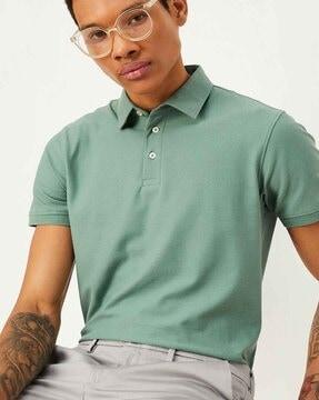 men ribbed regular fit polo t-shirt