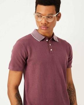 men ribbed regular fit polo t-shirt