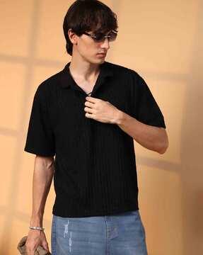 men ribbed regular fit polo t-shirt