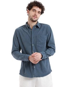 men ribbed regular fit shirt with button-down collar