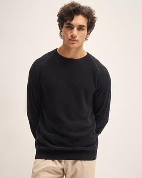 men ribbed relaxed fit crew-neck cotton t-shirt