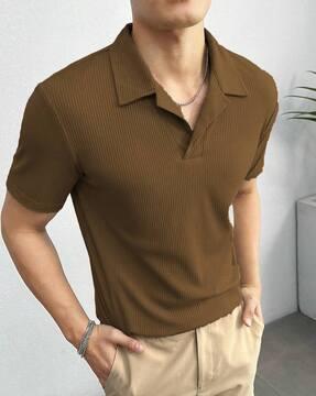 men ribbed relaxed fit polo t-shirt