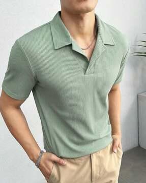 men ribbed relaxed fit polo t-shirt