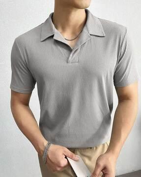 men ribbed slim fit polo t-shirt