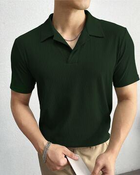 men ribbed slim fit polo t-shirt