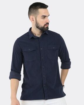 men ribbed slim fit shirt