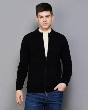 men ribbed zip-front regular fit sweatshirt