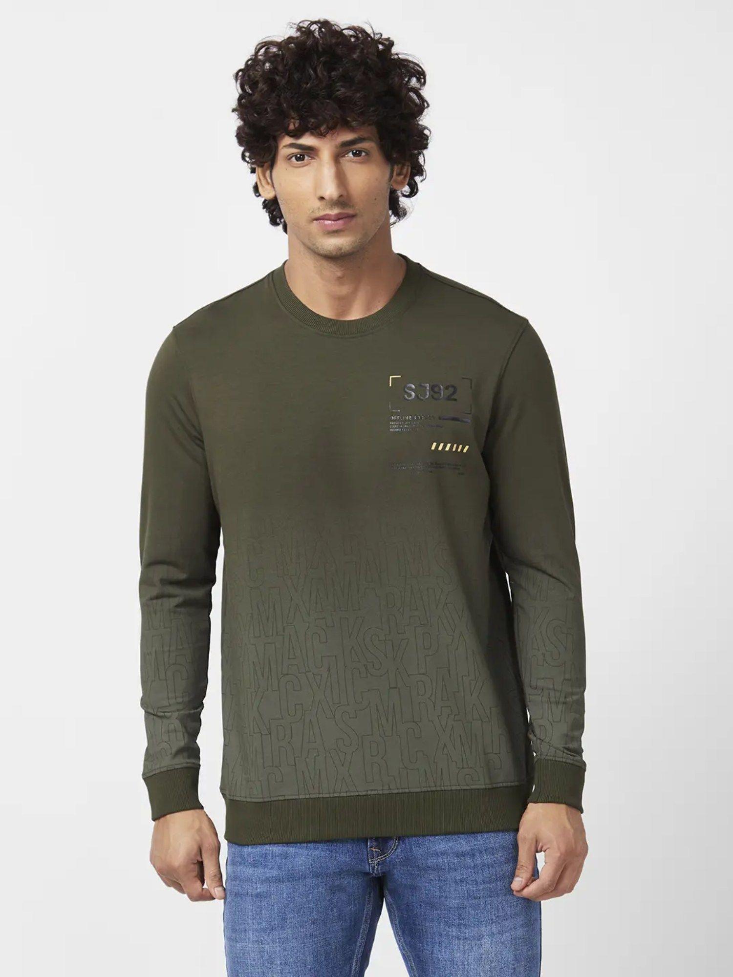 men rifle olive slim fit full sleeve round neck ombre sweatshirt