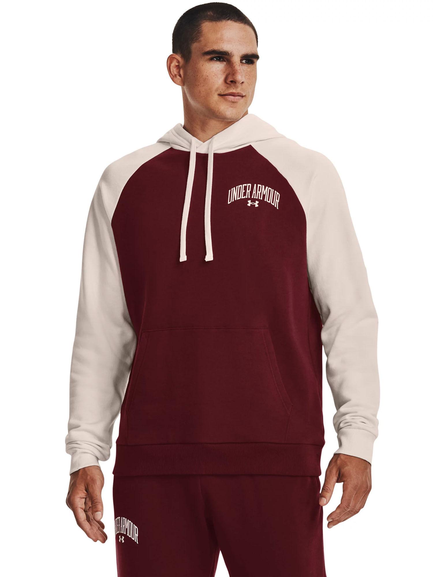 men rival wordmark colorblock hoodie - maroon