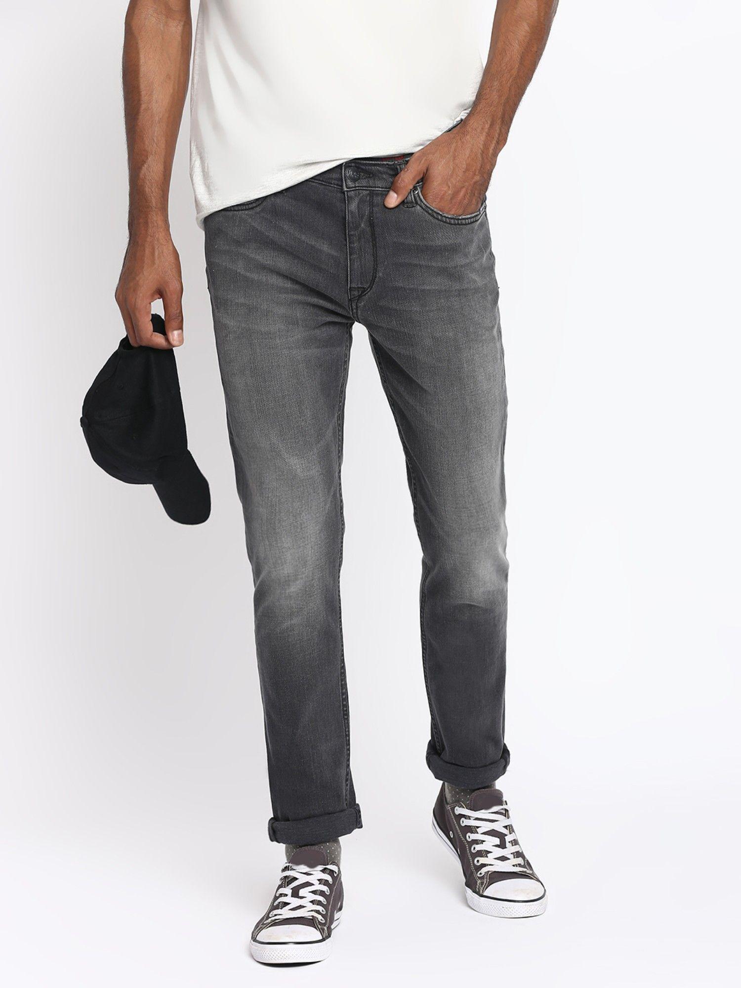 men rodeo crosshatch grey solid regular fit jeans