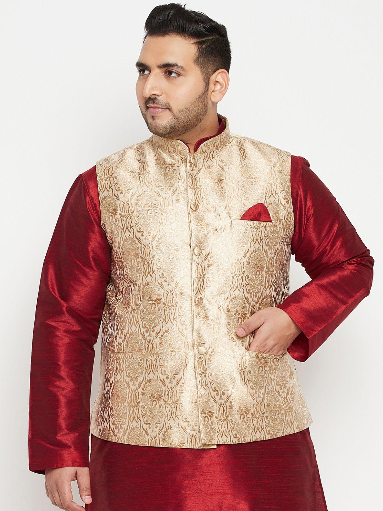 men rose gold nehru jacket