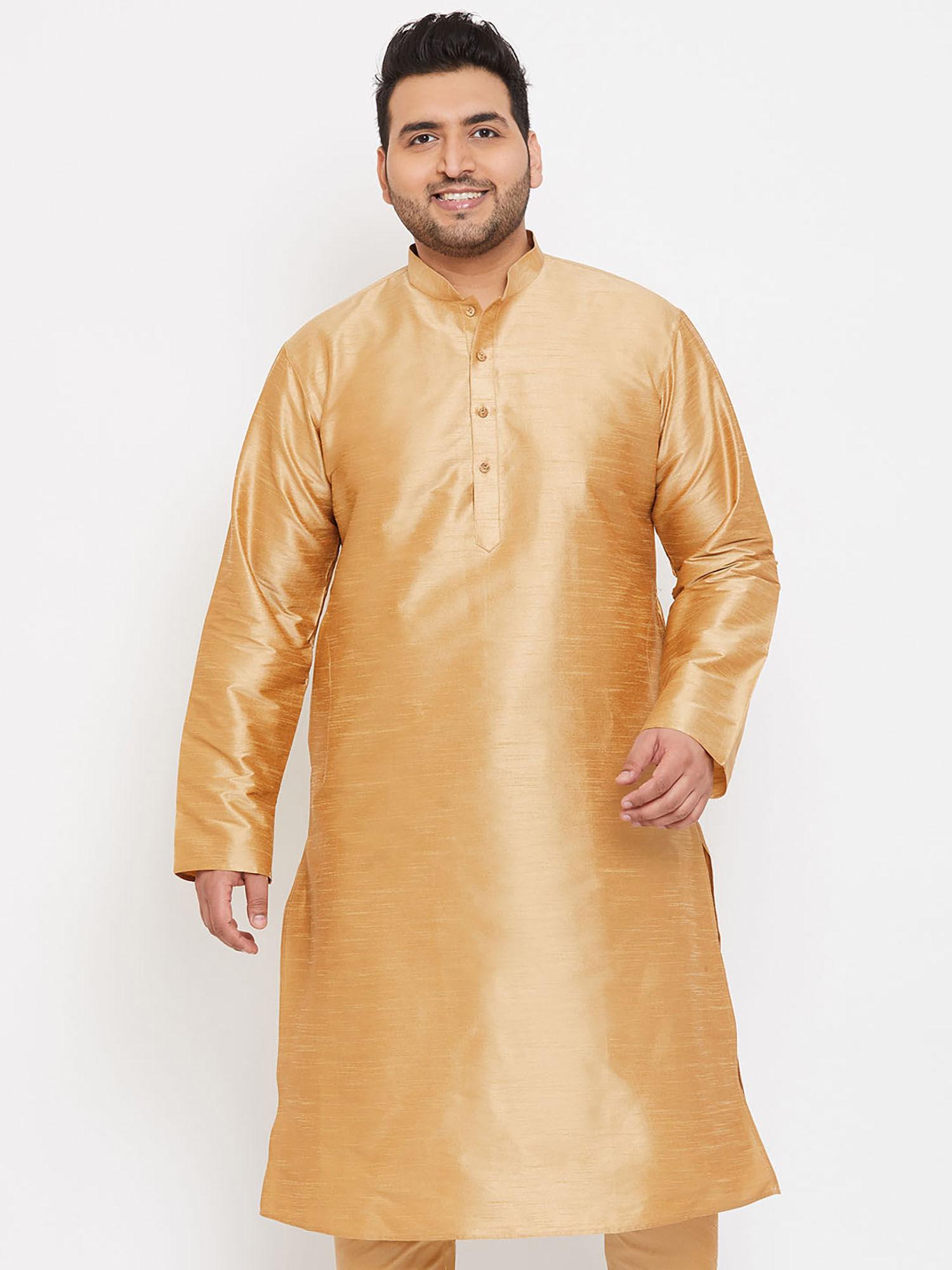 men rose gold silk blend kurta