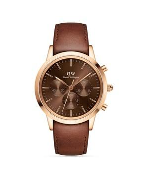 men round dial leather strap chronograph watch- dw00100640k