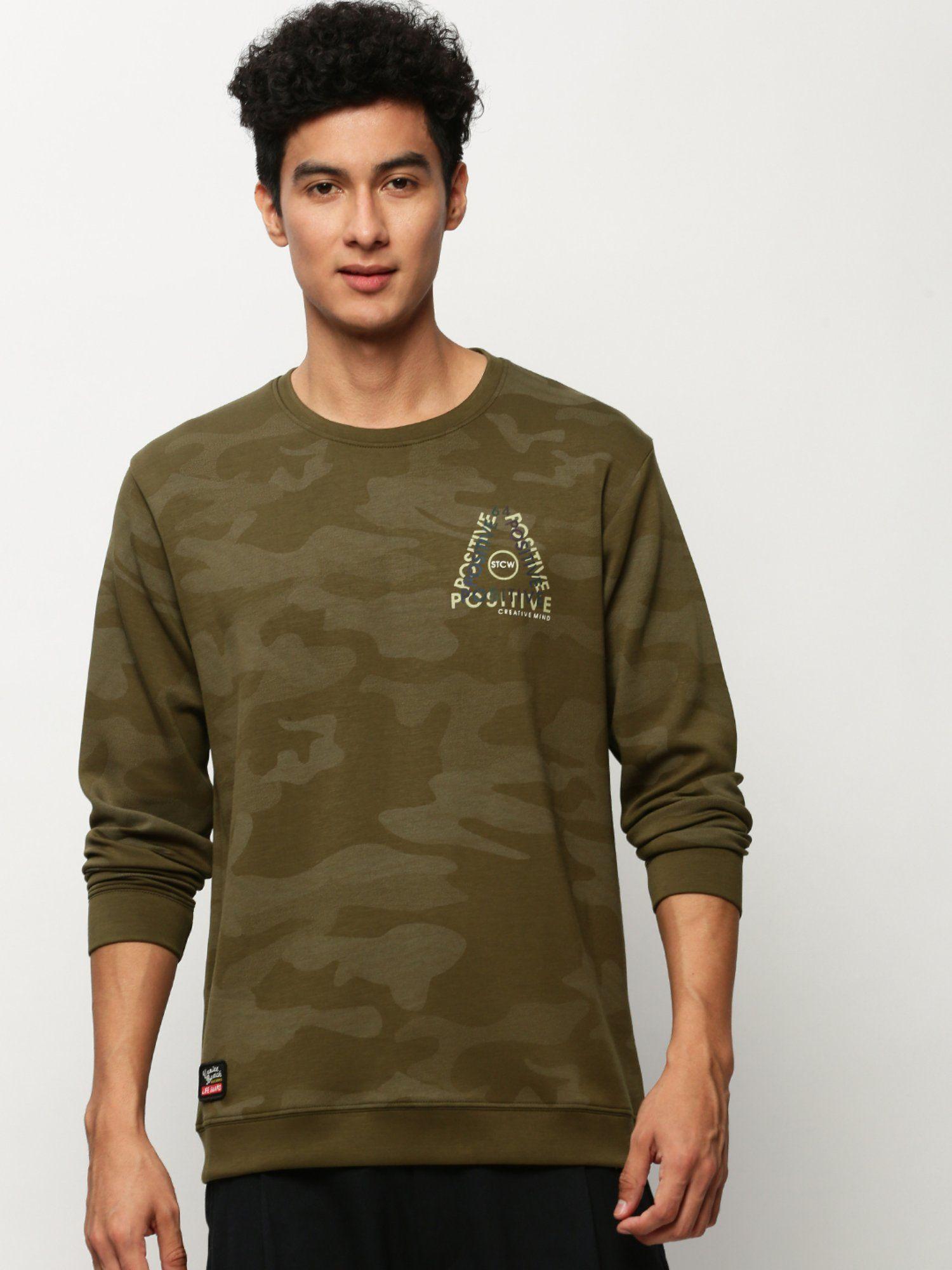 men round neck camouflage olive sweatshirt