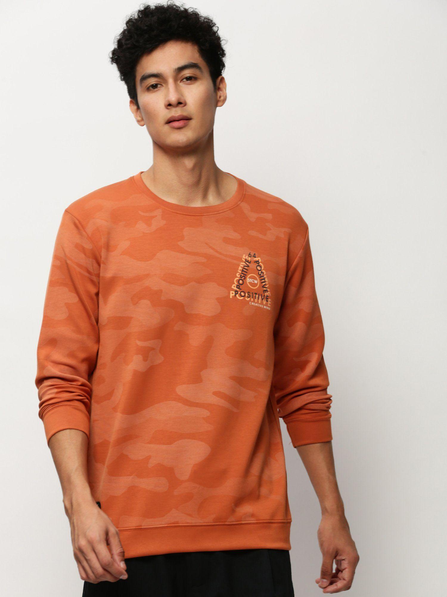 men round neck camouflage orange sweatshirt