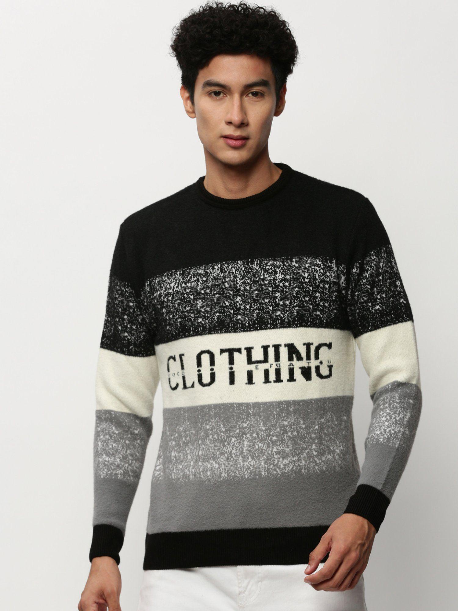 men round neck colorblocked multi-color long sleeves pullover sweater