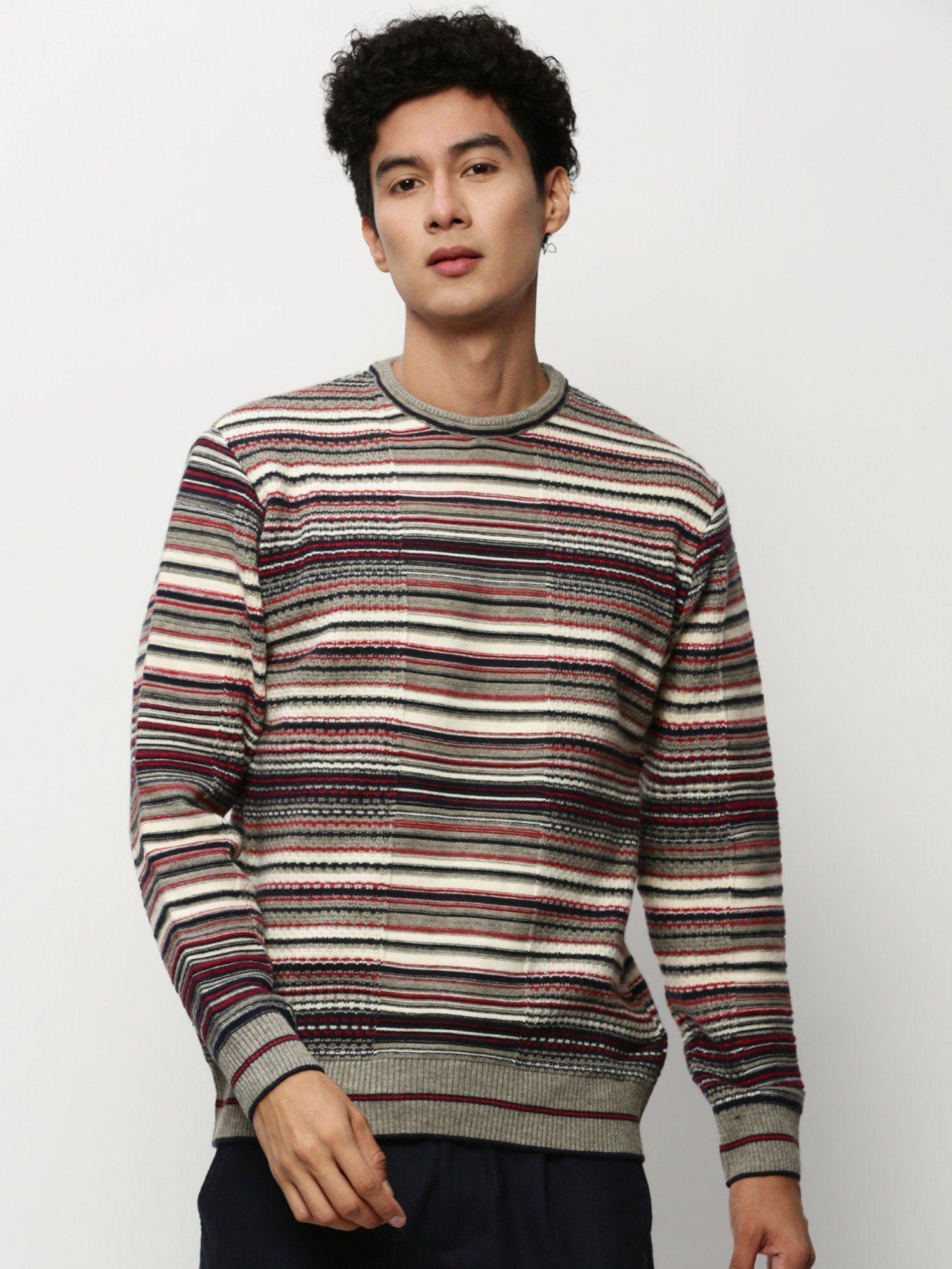 men round neck fair isle multi-color long sleeves pullover sweater