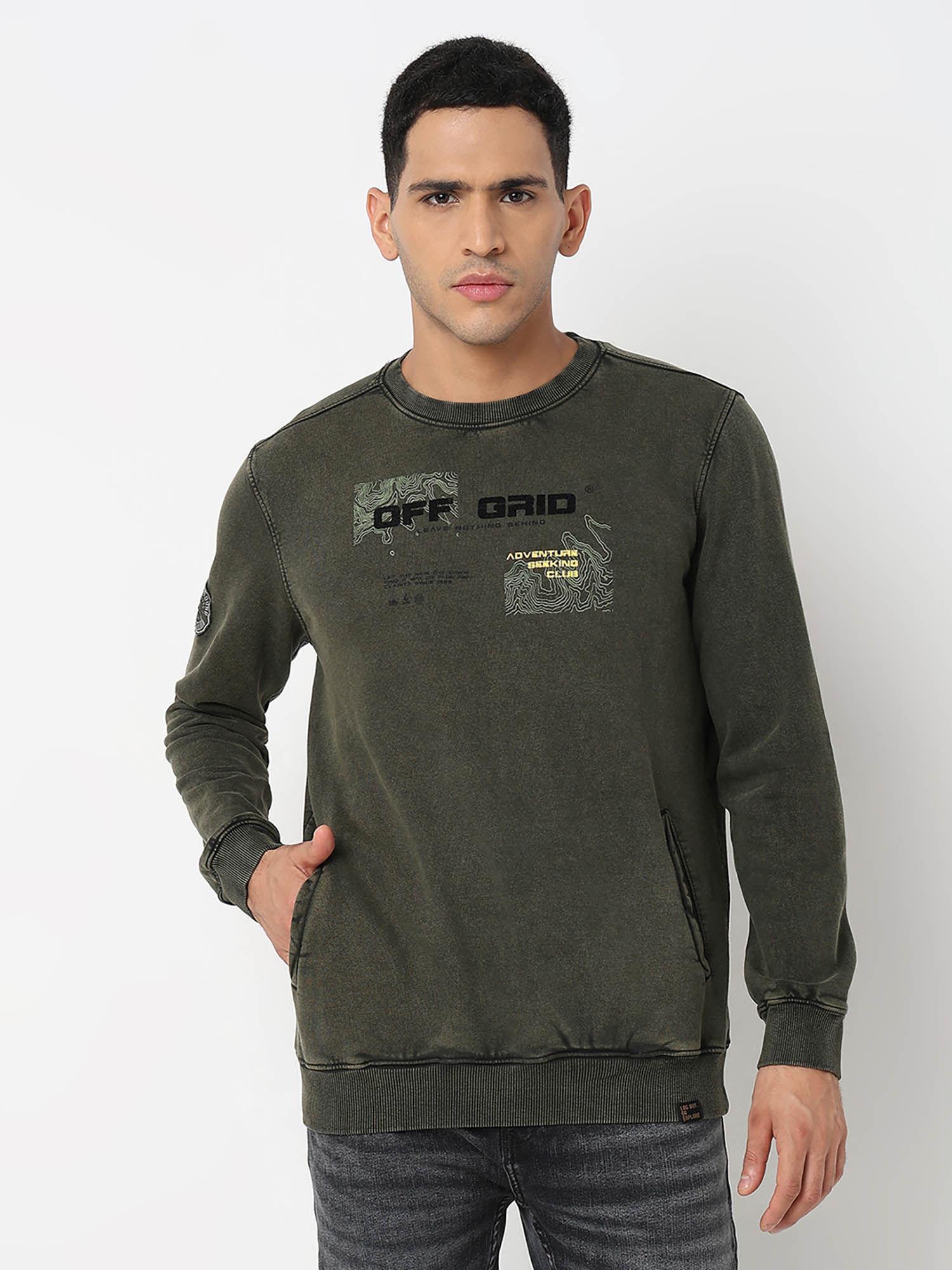 men round neck full sleeves green sweatshirt