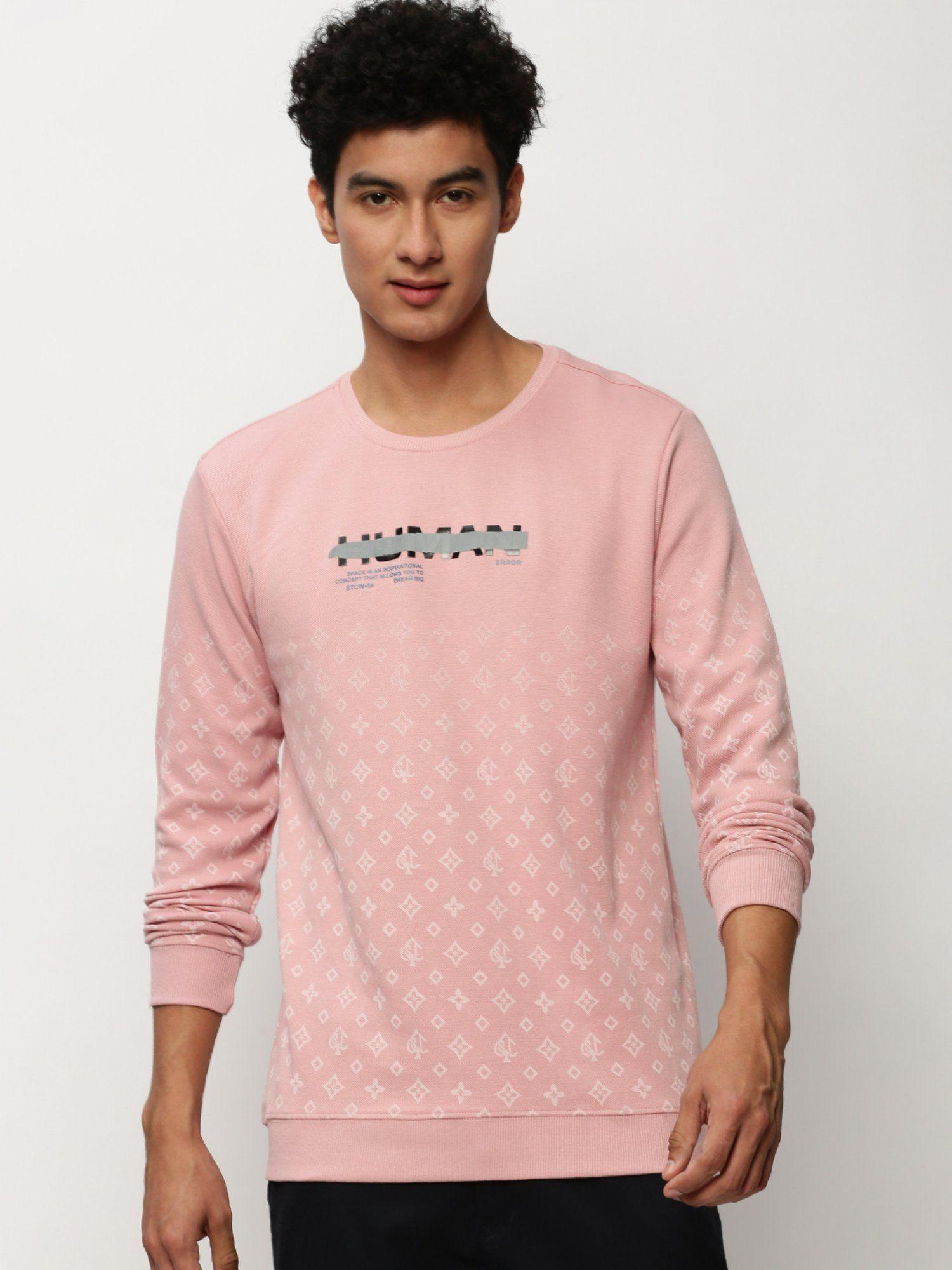 men round neck geometric pink sweatshirt