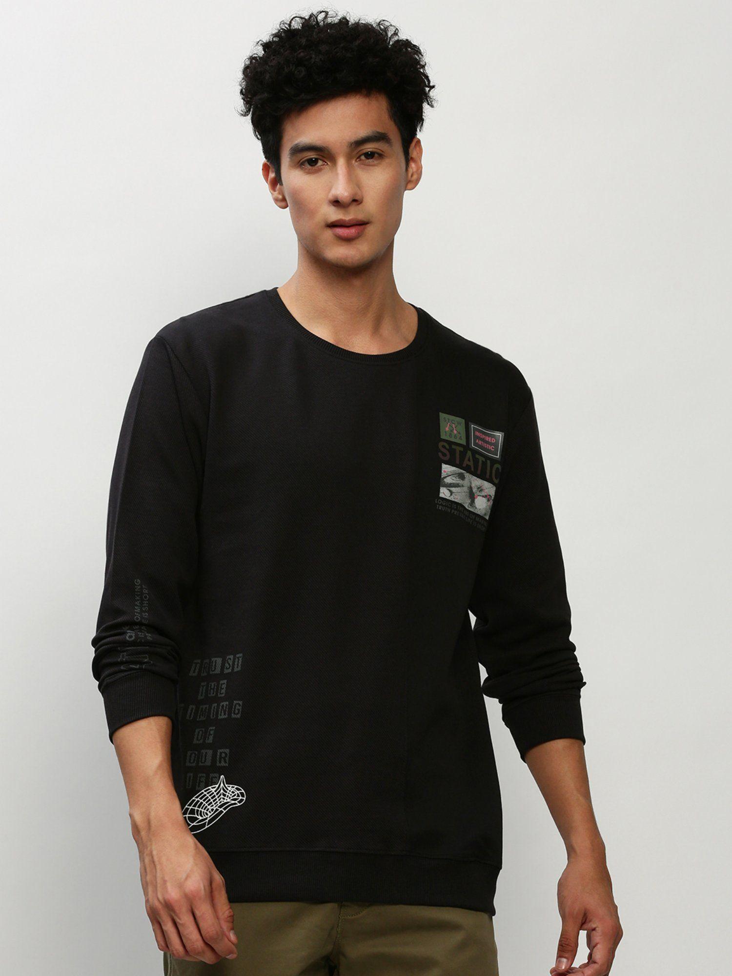 men round neck graphic black sweatshirt