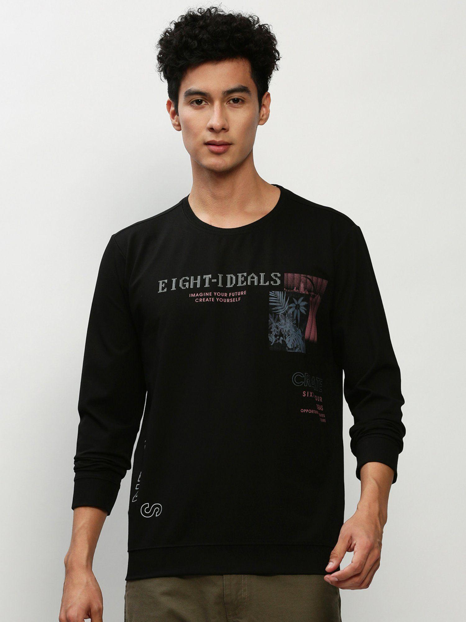 men round neck graphic black sweatshirt