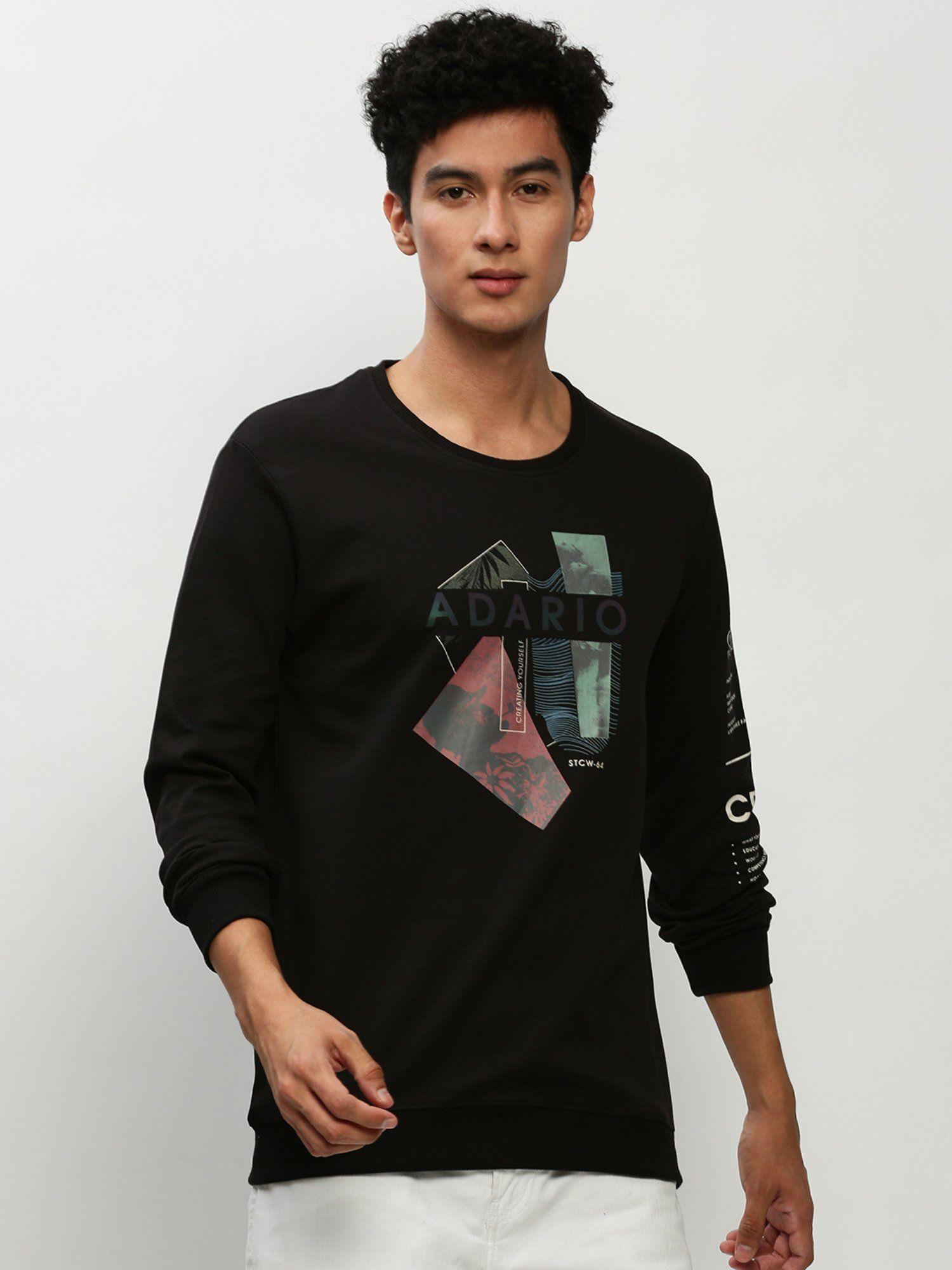 men round neck graphic black sweatshirt