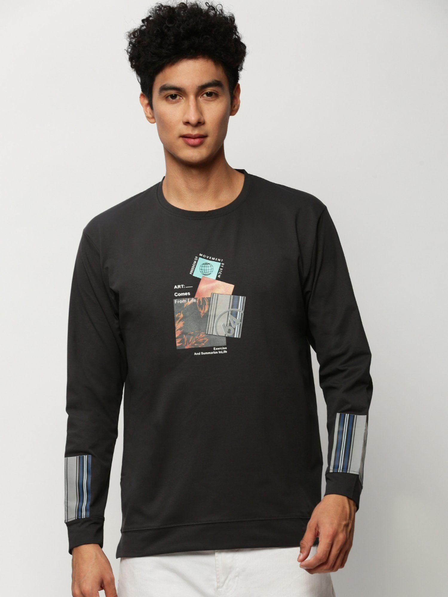 men round neck graphic charcoal sweatshirt