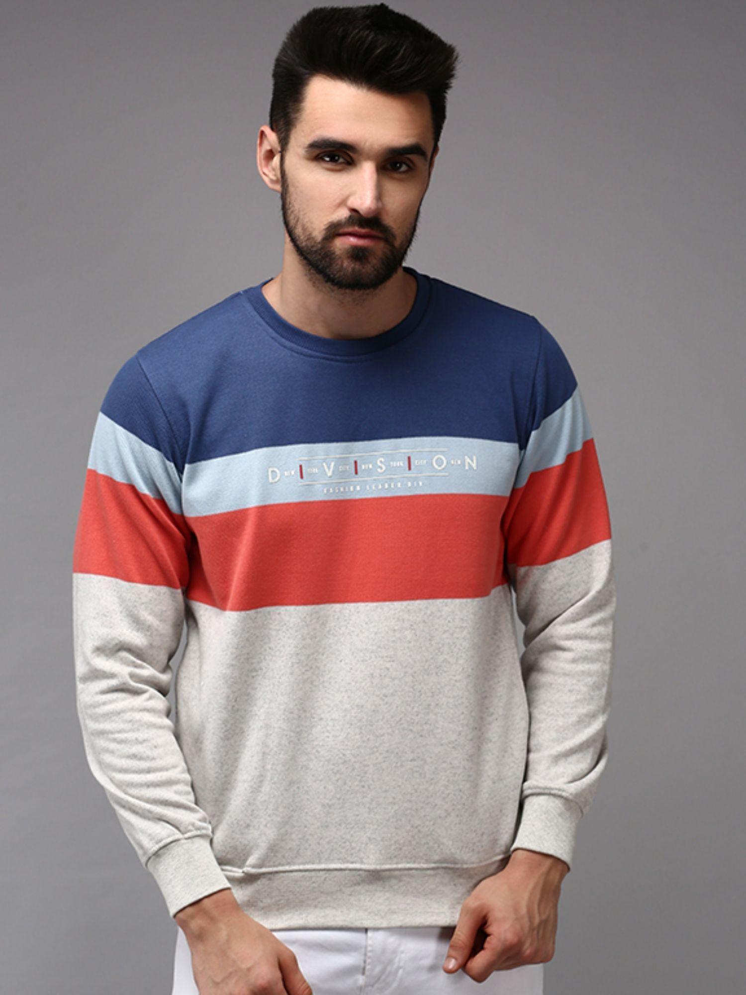 men round neck off white colourblocked sweatshirt