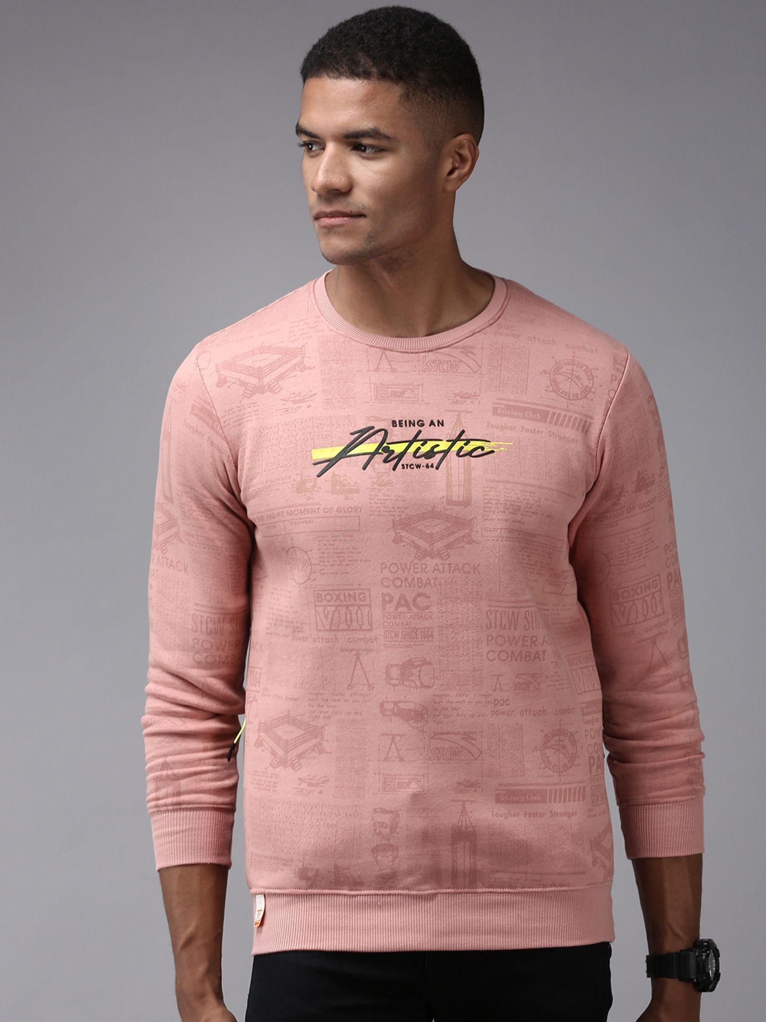 men round neck pink typography sweatshirt