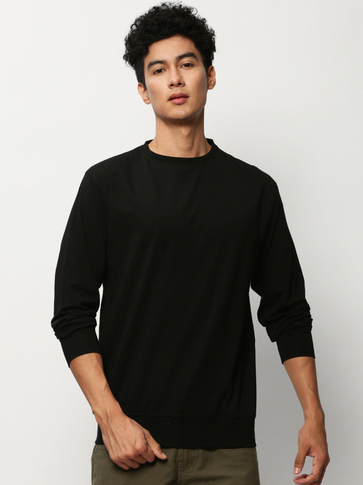 men round neck solid black sweatshirt