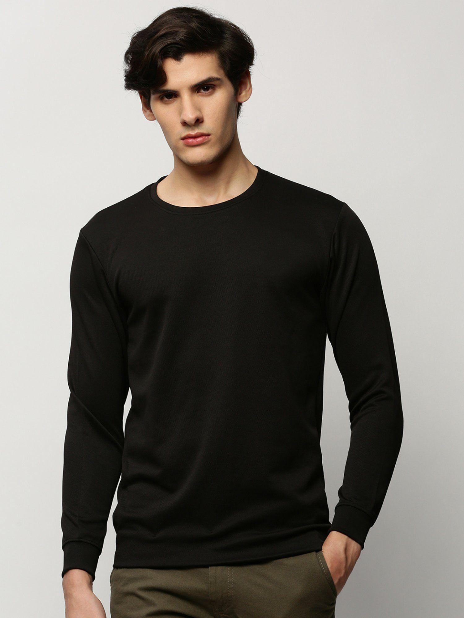 men round neck solid black sweatshirt