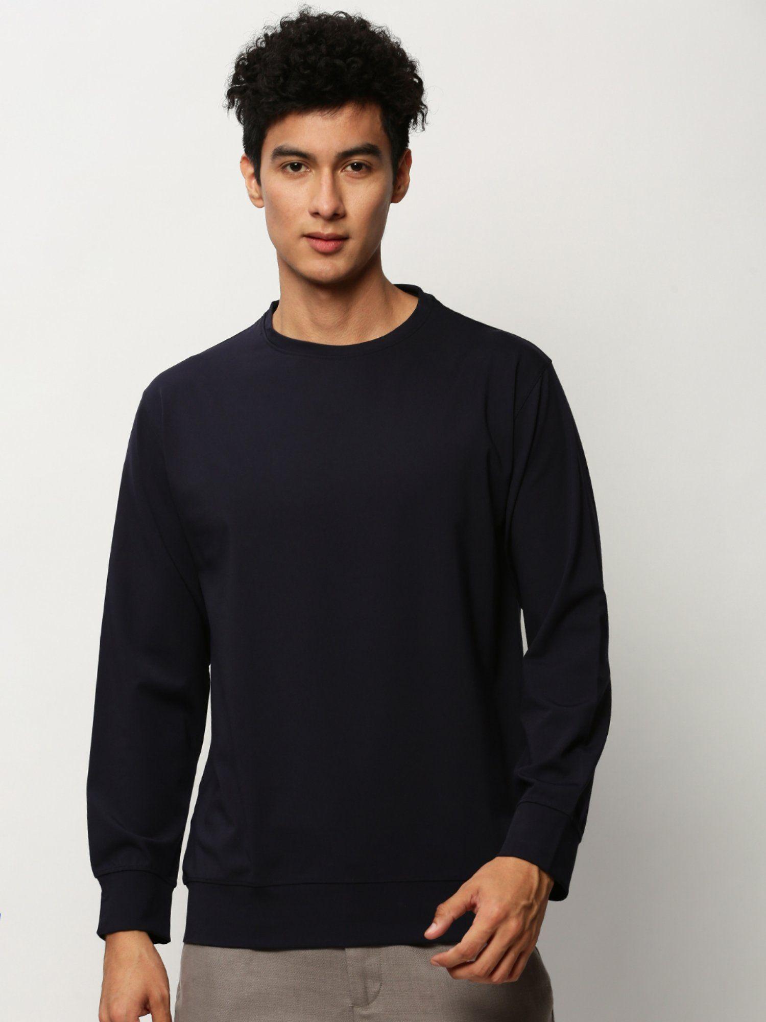 men round neck solid navy blue sweatshirt