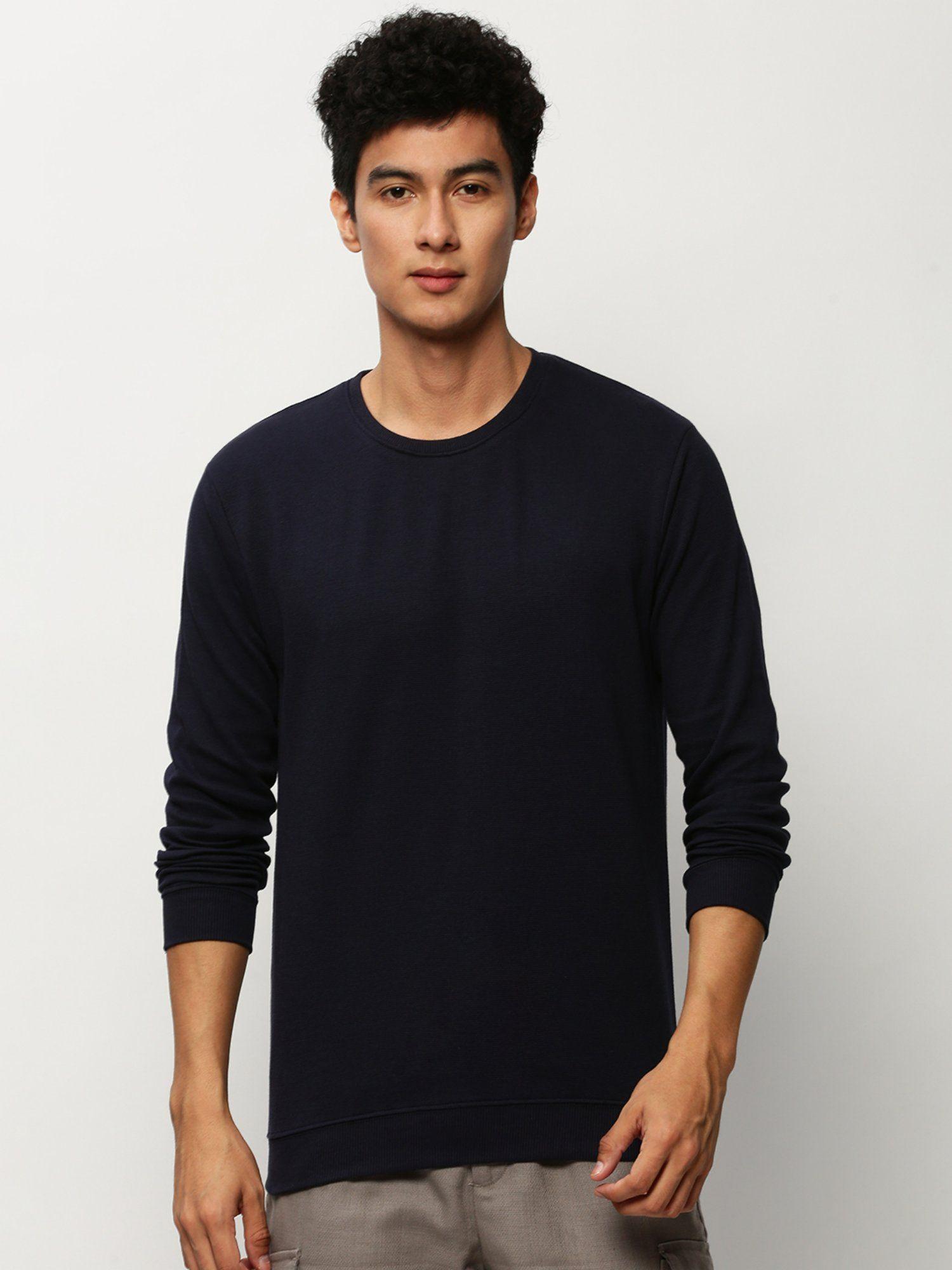 men round neck solid navy blue sweatshirt