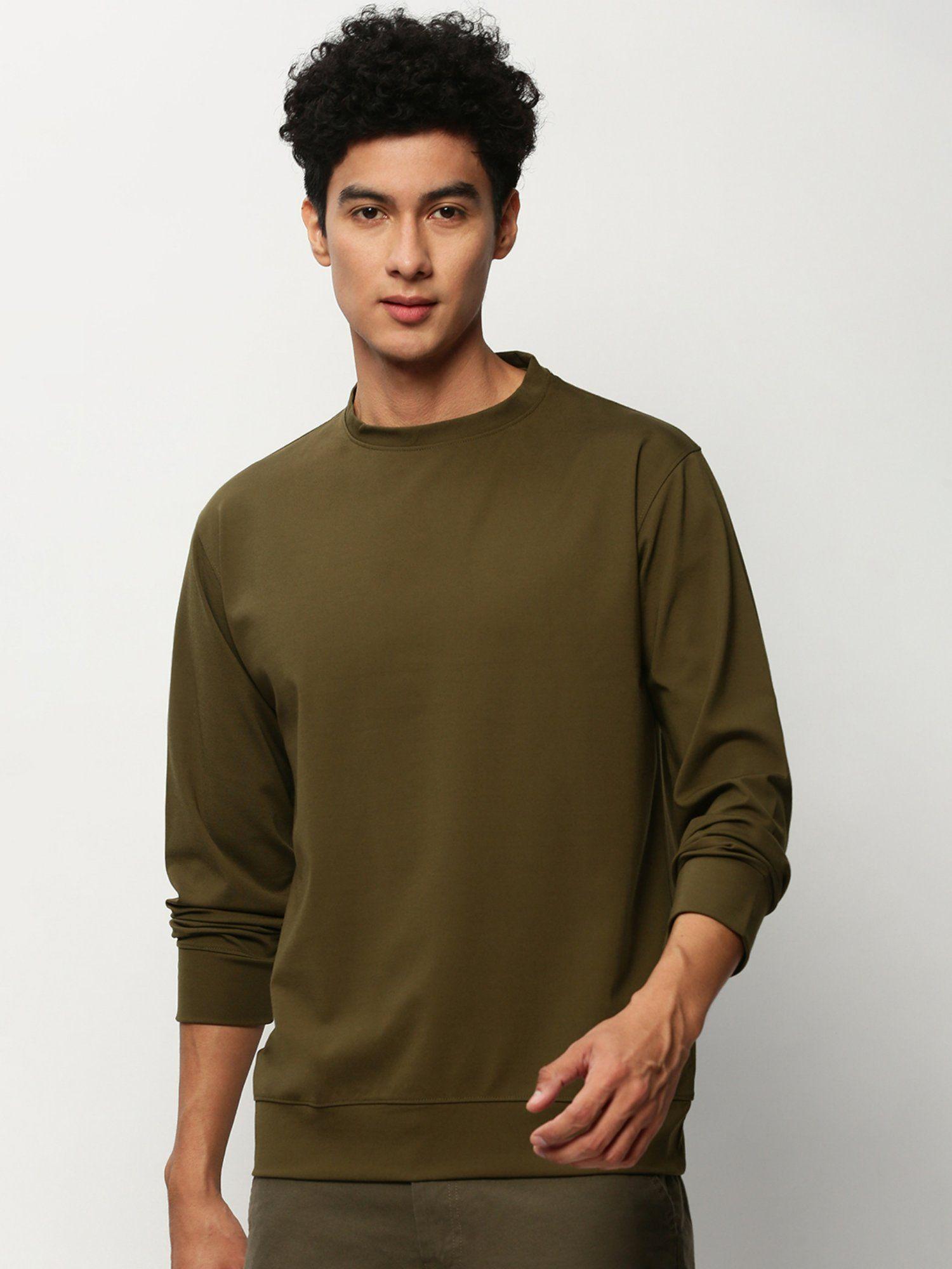 men round neck solid olive sweatshirt