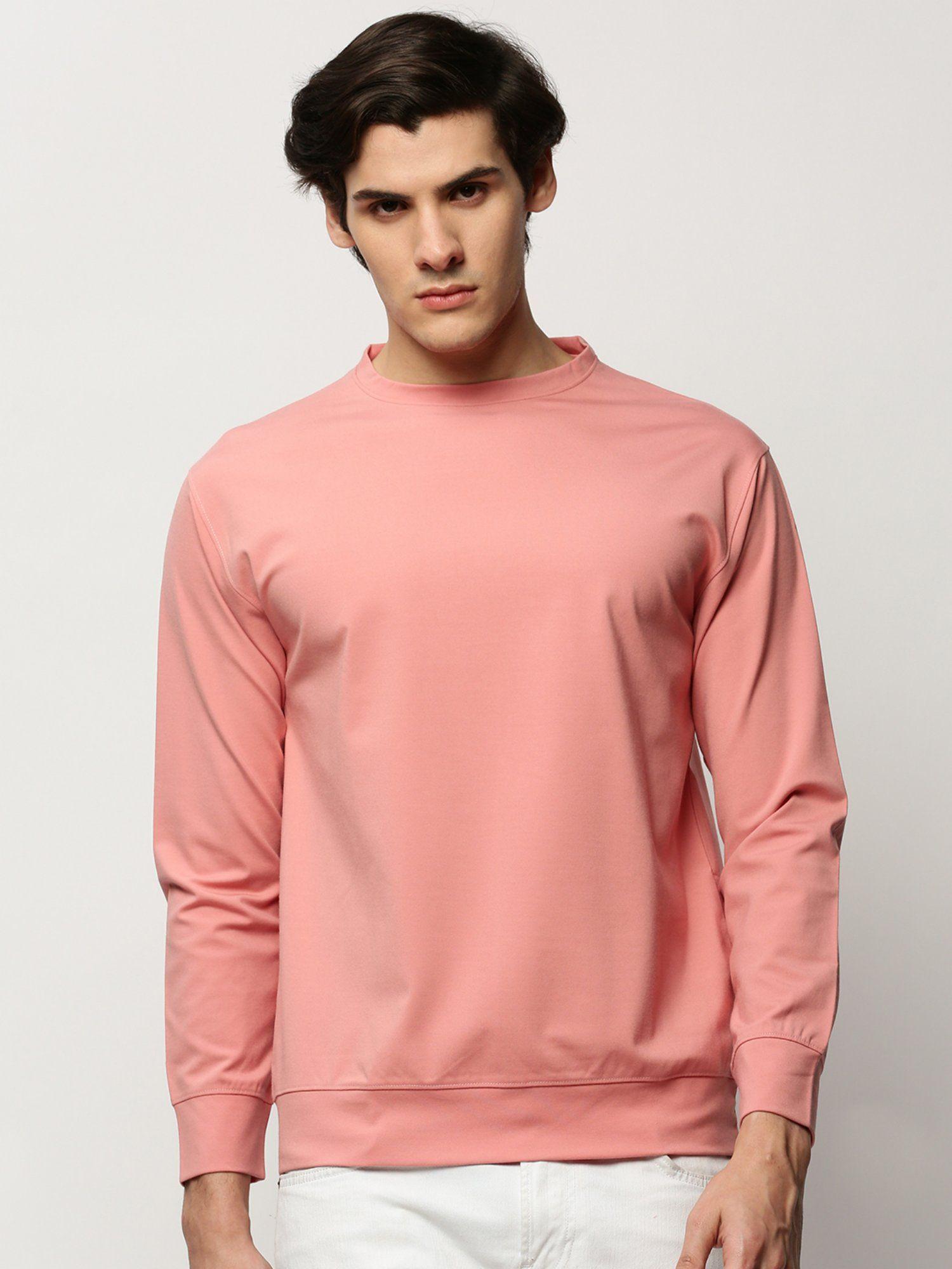 men round neck solid pink sweatshirt