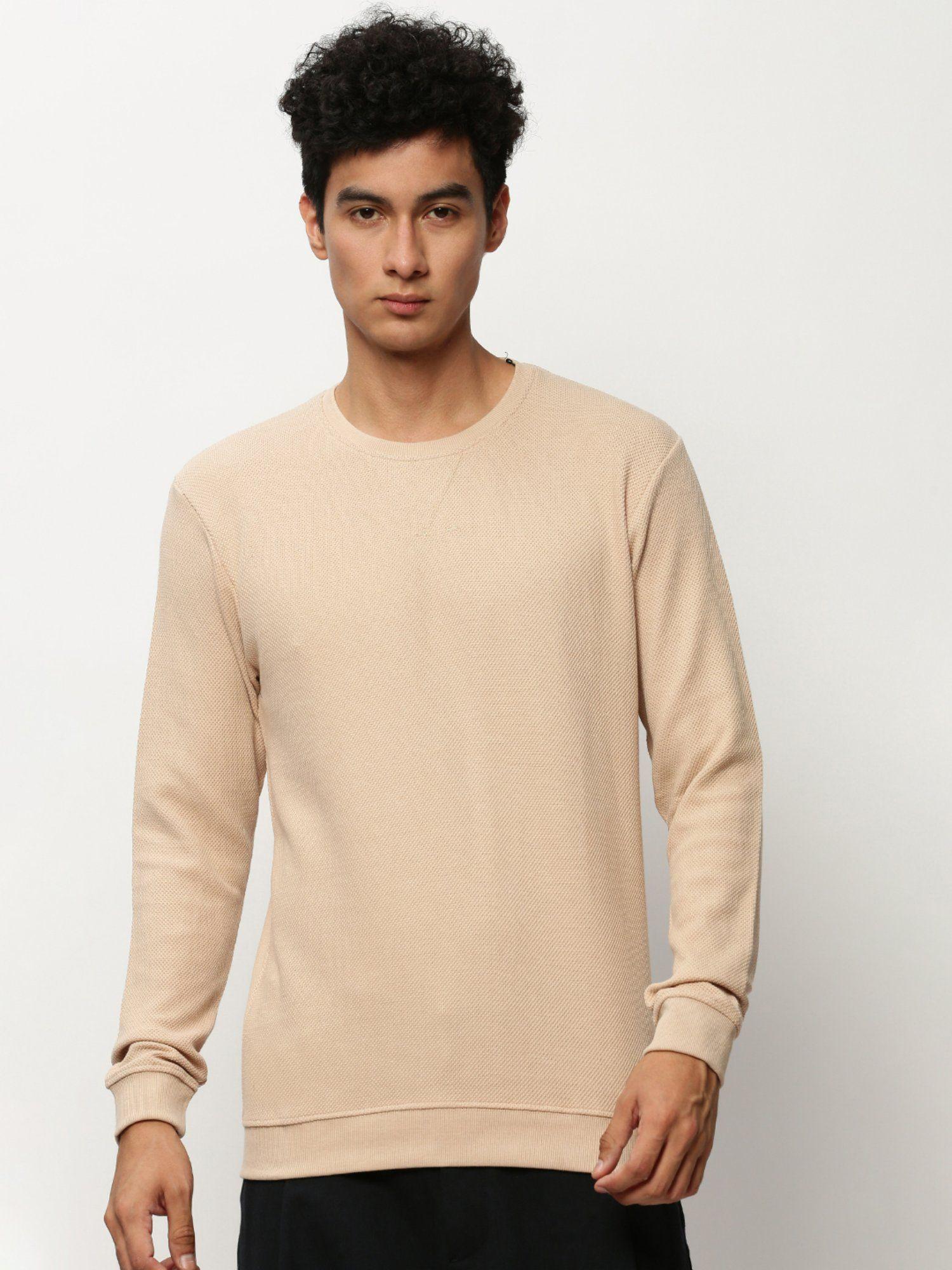 men round neck textured peach sweatshirt