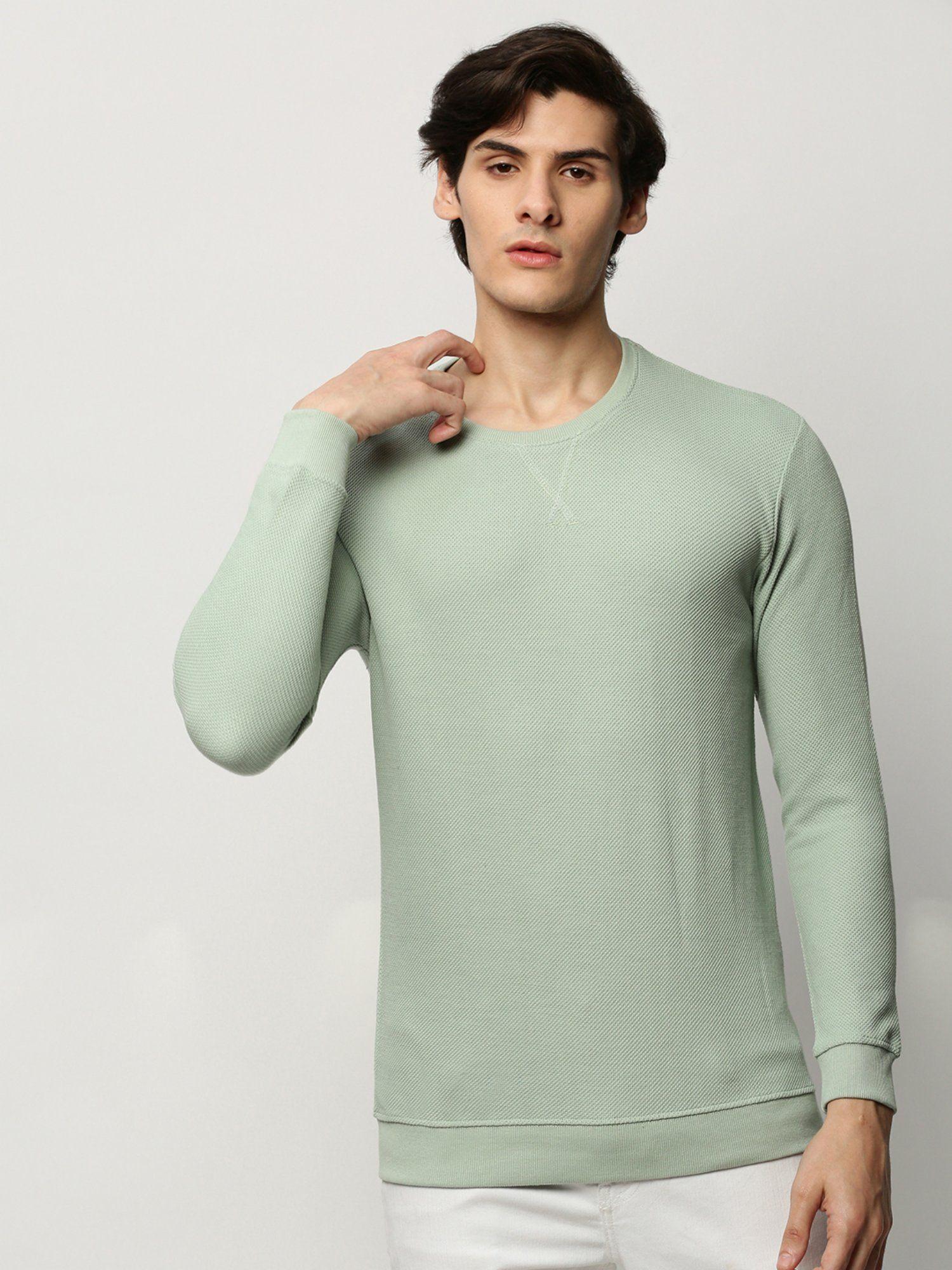 men round neck textured sea green sweatshirt