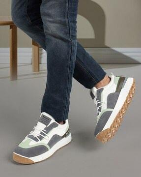 men round-toe lace-up sneakers