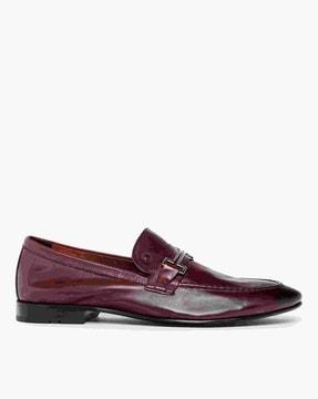 men round-toe leather bit loafers