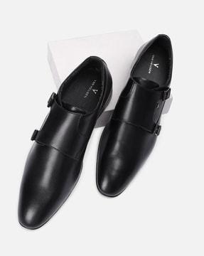 men round-toe leather double-strap monks