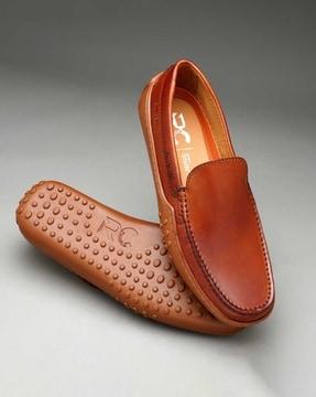 men round-toe slip-on driver shoes