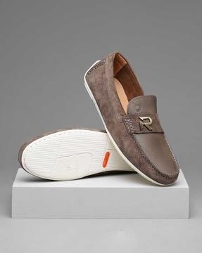 men round-toe slip-on driver shoes