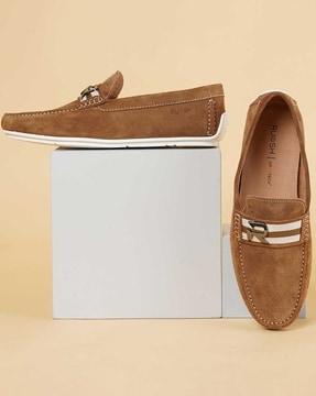 men round-toe slip-on driver shoes