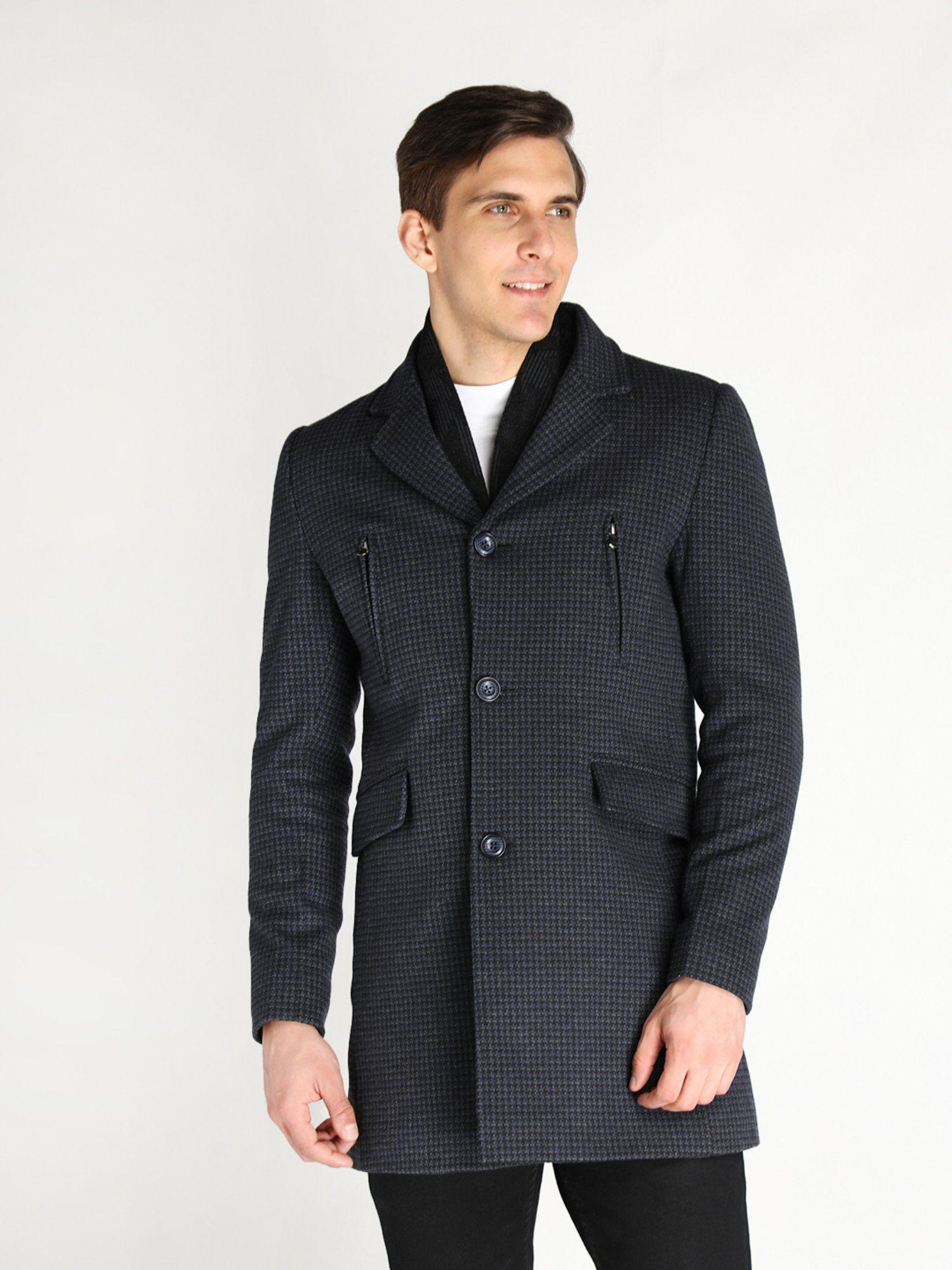 men royal blue check single breasted winter overcoat